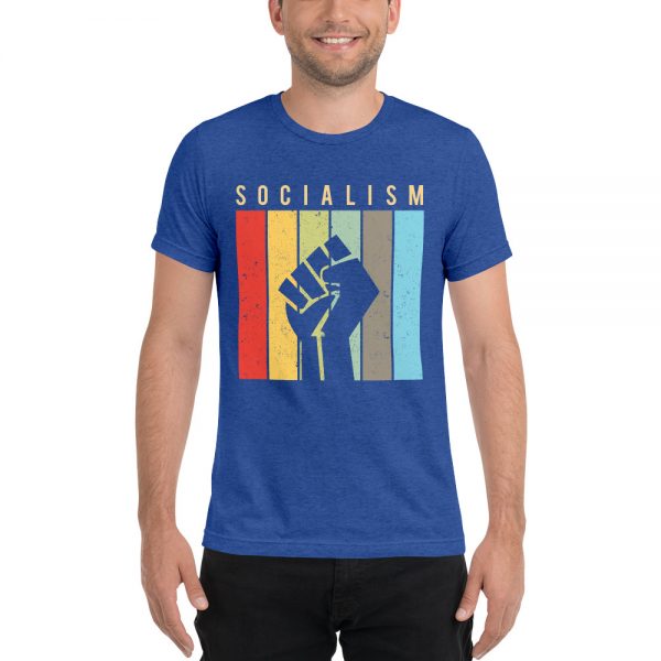 Vintage Retro Socialism (Resistance, Resist Fist) Tri-blend Short Sleeve T-Shirt | Political T Shirts, Gifts, and Gift Ideas for Democrats, liberals, progressives | PoliticalGift.com